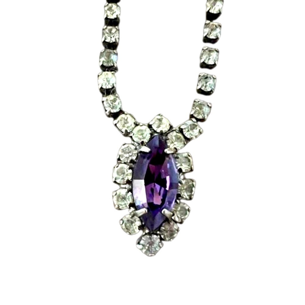 Vintage Purple Marquis Rhinestone Necklace 16in